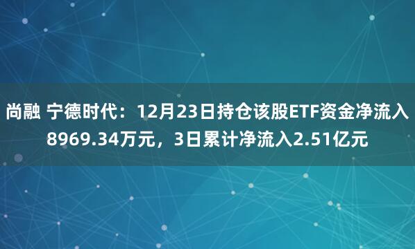 尚融 宁德时代：12月23日持仓该股ETF资金净流入8969.34万元，3日累计净流入2.51亿元